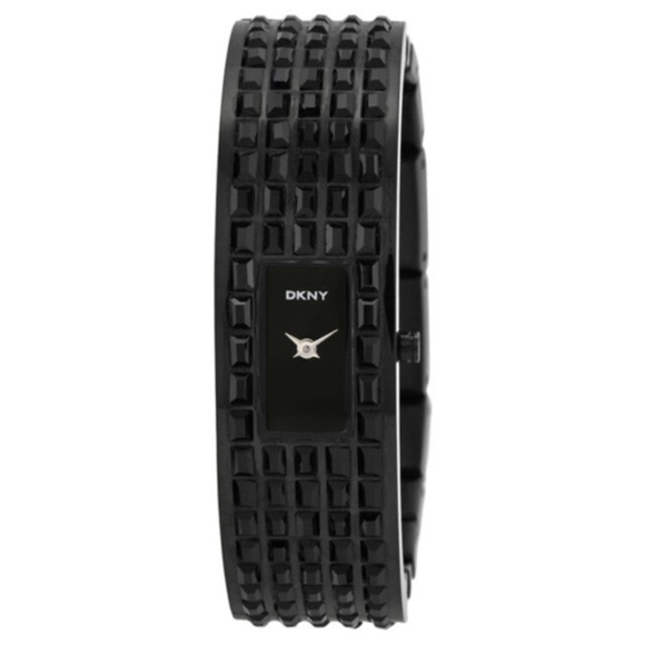 DKNY Donna Karan Pave Black Crystals Cuff Watch